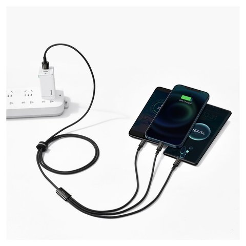 USB Cable Baseus Tungsten Gold, (USB type-A, USB type C, micro USB type-B, Lightning, 150 cm, 3.5 A, black, 3 in 1) #CAMLTWJ-01 Preview 1