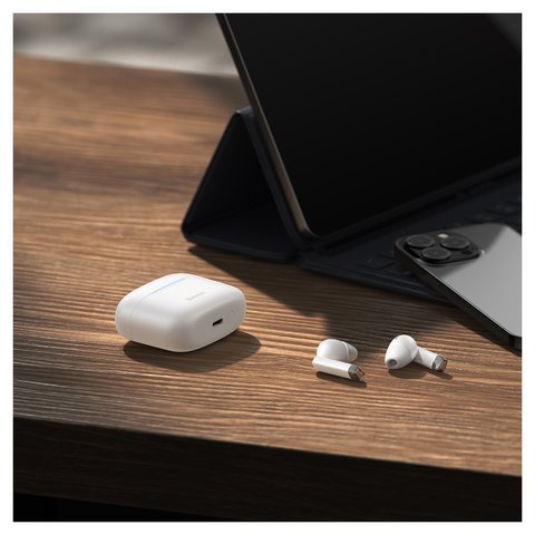 Гарнітура Baseus Bowie E9, вакуумна, бездротова, біла, із зарядним кейсом, з USB кабелем тип-C, #NGTW120002 Прев'ю 1