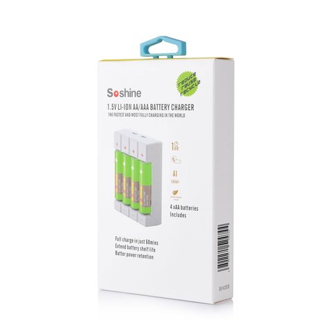 Акумулятор AA Soshine AA/HR6, 1,5 B, Li-ion, 4 шт., з зарядним пристроєм, (3300mWh) Прев'ю 5