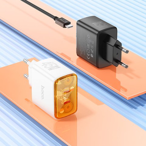 Мережевий зарядний пристрій Hoco CS43A, 45 Вт, Power Delivery (PD), чорний, 2 порта, #6942007620826 Прев'ю 3