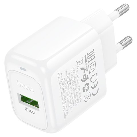 Сетевое зарядное устройство Hoco CS52A, 18 Вт, Quick Charge, белый, 1 порт, #69420007631457 Превью 1